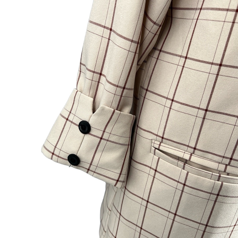 Women’s Plaid Double Breasted Blazer Jacket Beige Brown Check Size M Unbranded - Picture 3 of 5